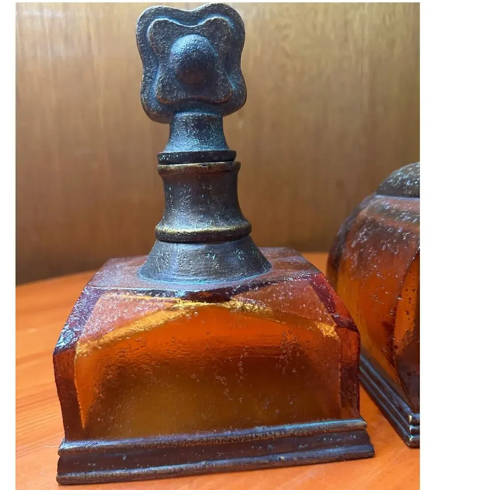 Contemporary Decorative Amber Resin Decanter - Set of Two